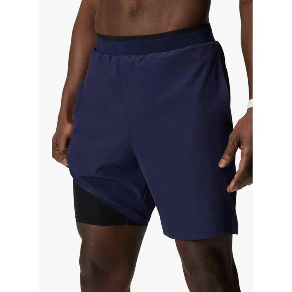 Fabletics Men’s 2-in-1 Training Running Shorts Built-In Liner Blue Black M